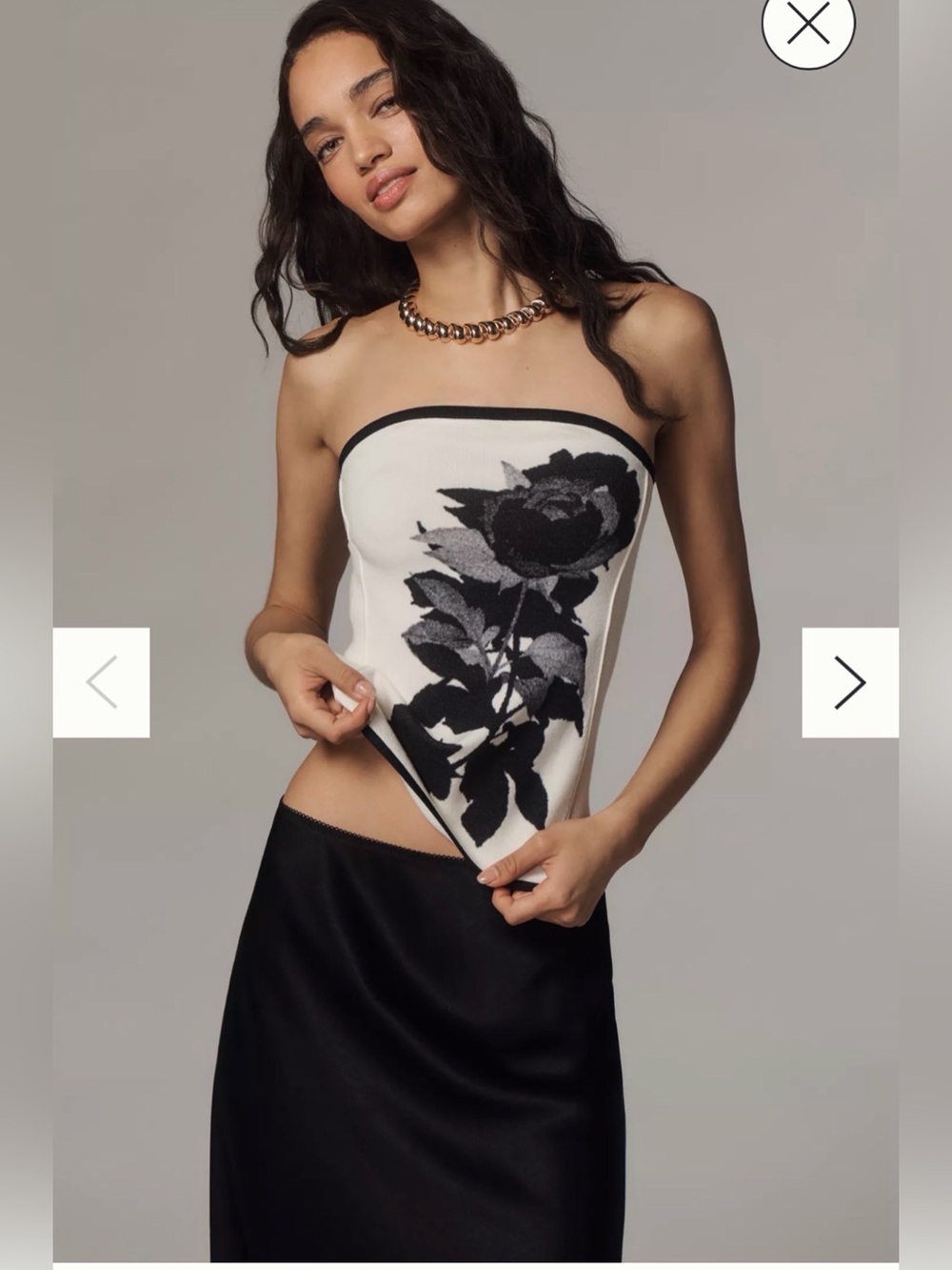 Anthropologie Black Rose Strapless Corset Tube Top Ivory XS